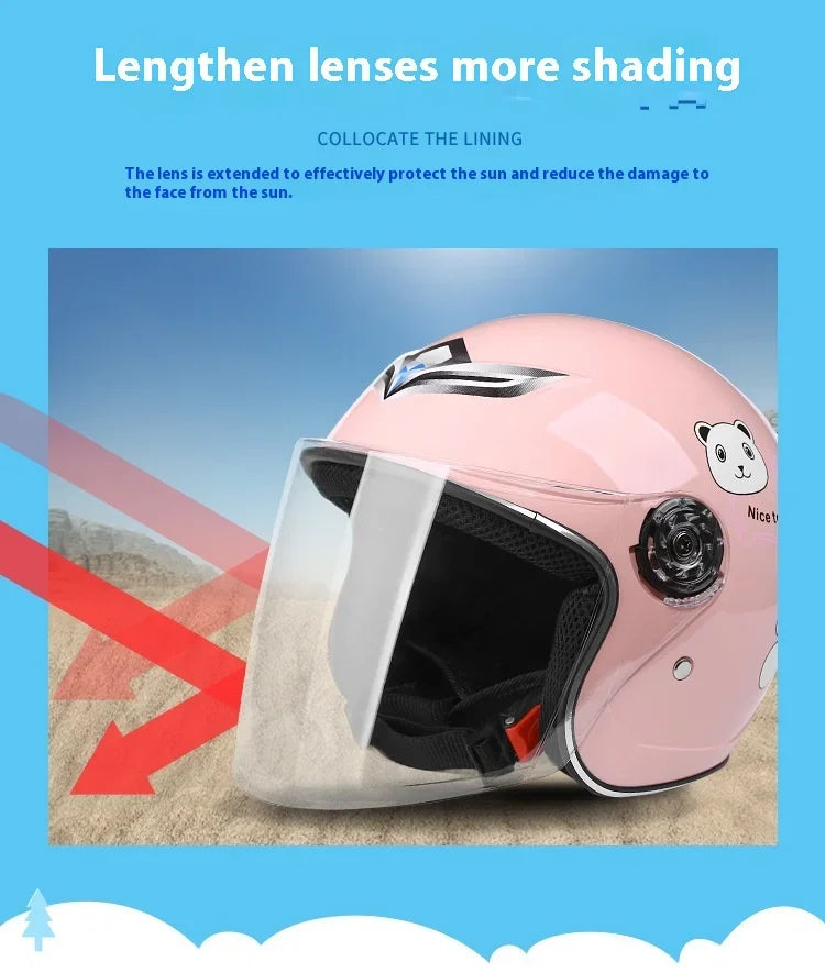 Children's Helmet with Cute Cartoon Pattern – Anti-Fall Open Face Safety Helmet for Kids, Four Seasons Motorcycle Protection