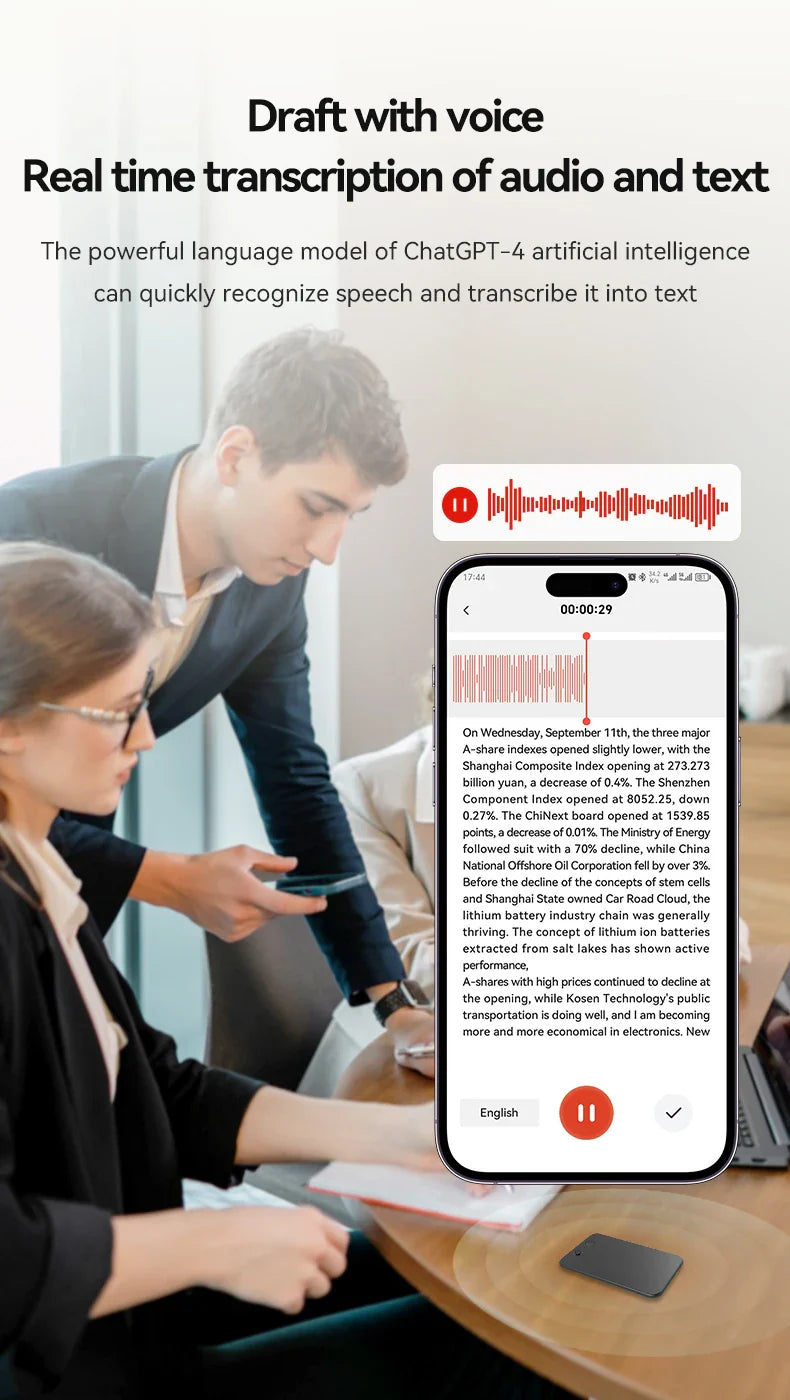 AI-Powered ChatGPT-4 Phone Call Recorder – Mini Audio Voice Recorder, Transcribe & Summarize, 58 Language Translator, Audio Dictaphone