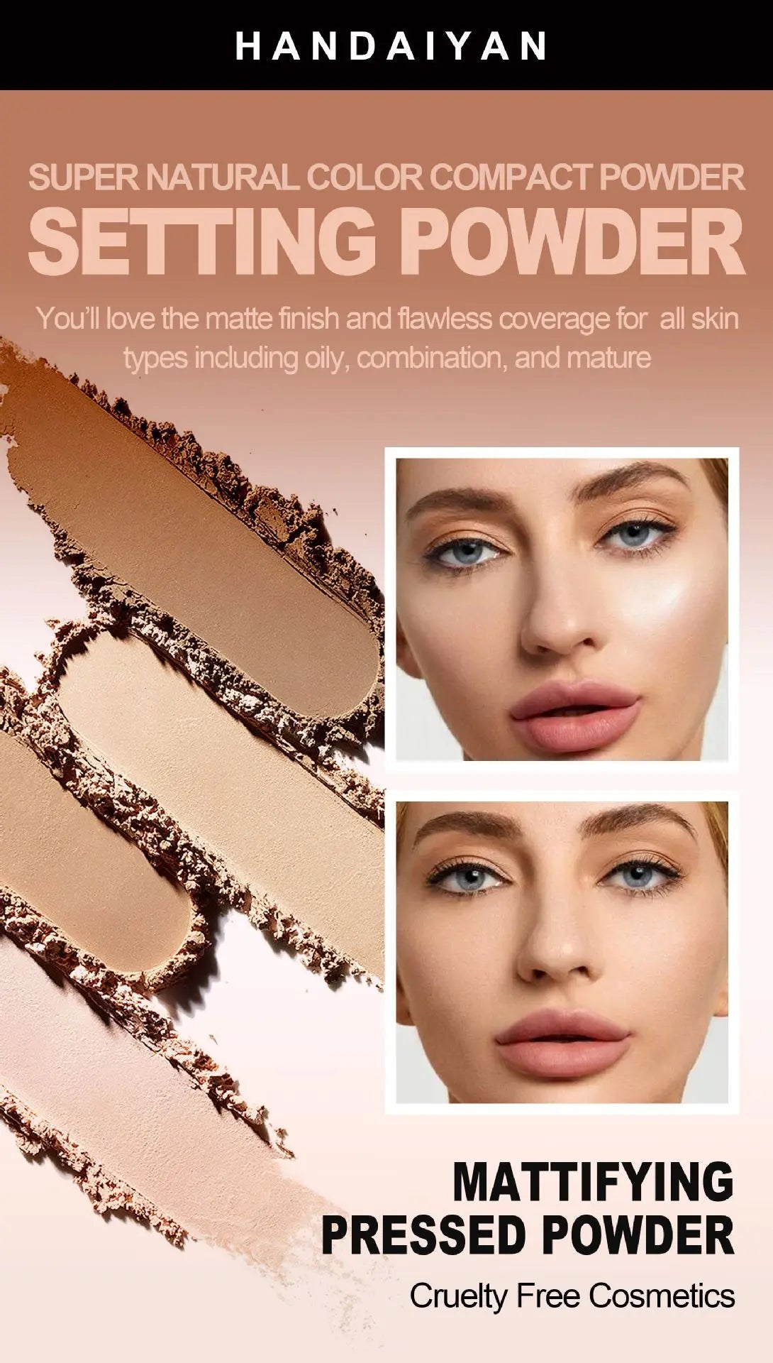 8-Color Matte Pressed Face Powder – 24H Oil Control, Full Coverage Waterproof Setting Foundation