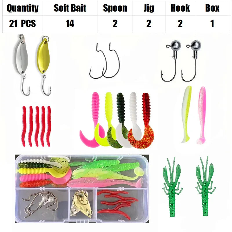 Fishing Lure Set 18–142pcs Mixed VIB Baits Kit – Soft Lures, Minnow, Popper & Hooks Fishing Accessories for Freshwater Fishing Tackle Kit