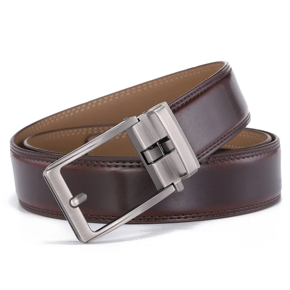 Men’s Luxury Leather Click Belt – Automatic Buckle Designer Waist Strap for Jeans (Blue, 3.5cm)
