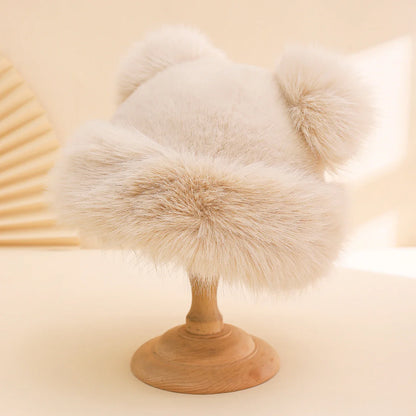 Autumn Winter Plush Big-Eared Wool Hat – Cute Solid Color Warm Ear-Protection Outdoor Beanie