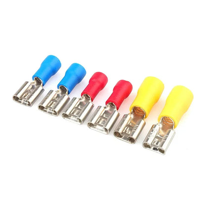 100/50/10PCS Insulated Female Crimp Wire Terminals – 2.8mm 4.8mm 6.3mm Spade Electrical Connectors (Red, Blue, Yellow)