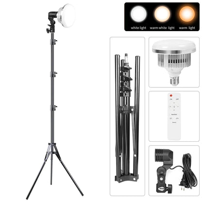 85W E27 LED Photographic Lighting Bulb – Dimmable Daylight Lamp with Remote Control for Photo Studio Softbox