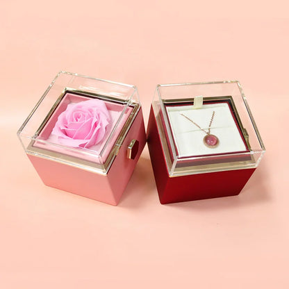 Rotating Eternal Rose Jewelry Box – Ring, Earrings, Necklace Storage, Perfect Wedding or Valentine’s Day Gift for Lovers