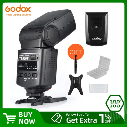 Godox TT520II Camera Flash – Built-in 433MHz Wireless Speedlite for Canon, Nikon, Pentax, Olympus DSLR Cameras