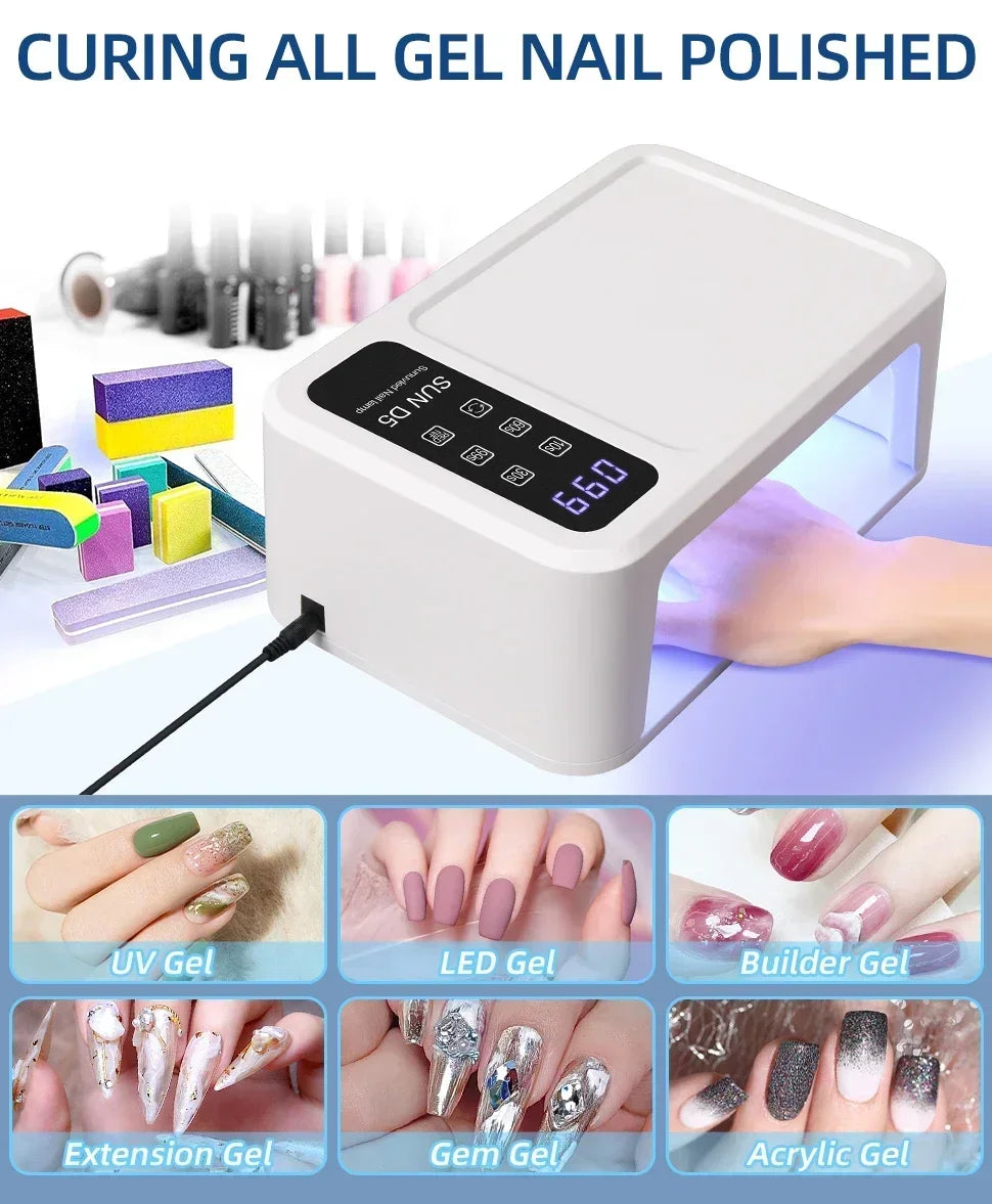 480W UV LED Nail Lamp – 108 LEDs Nail Dryer with Red Light Whitening Mode, Large Space, 4 Timer Settings