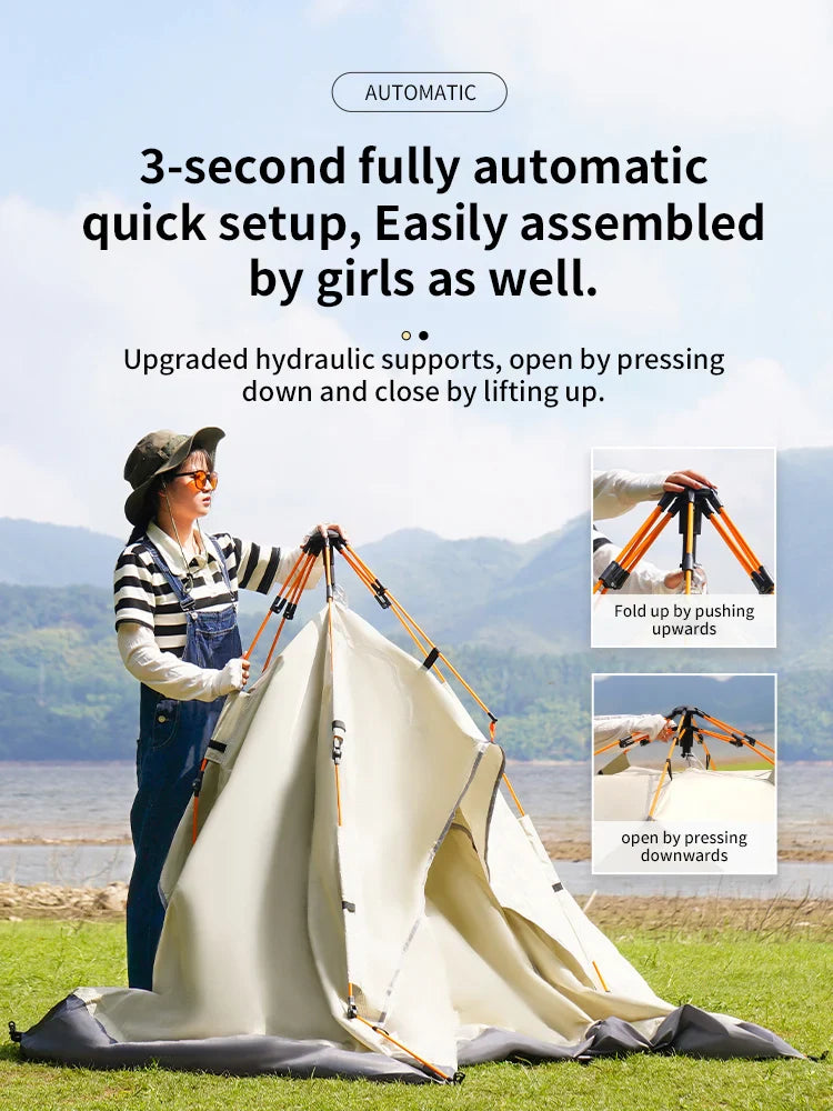 Outdoor Folding Tent – Fully Automatic Quick Opening, 3-4 Person Self-Driving Camping Tent, Rain & Sun Proof, Portable