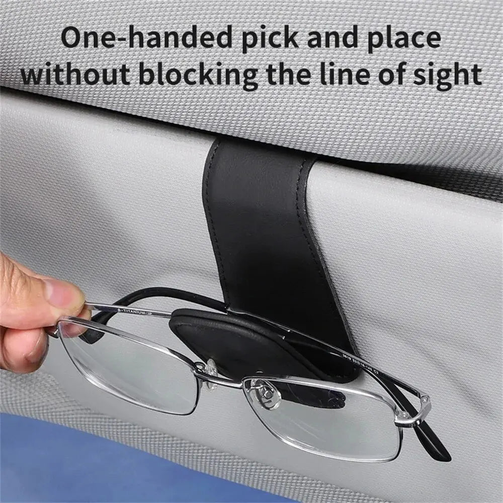 Universal Car Sun Visor Glasses Holder Clip – Magnetic Leather Eyeglass Hanger Storage Organizer Auto Accessories