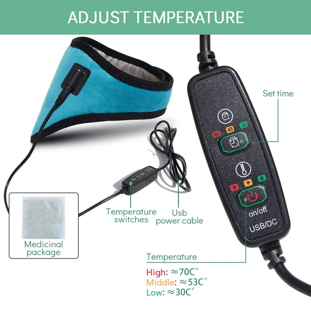 USB Electric Heating Neck Brace - Three Temperature Adjustable - Therapy for Cervical Vertebra Fatigue - Neck Pain Relief & Massage Strap