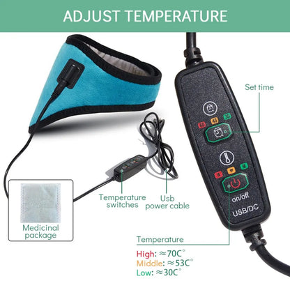 USB Electric Heating Neck Brace - Three Temperature Adjustable - Therapy for Cervical Vertebra Fatigue - Neck Pain Relief & Massage Strap