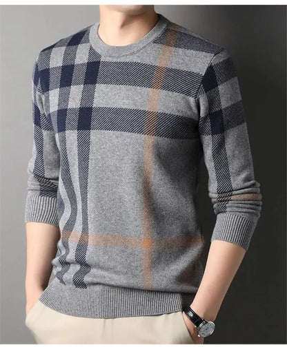 Luxury Men’s Knitted Wool Pullover – Autumn Winter O-Neck Striped British Casual Sweater