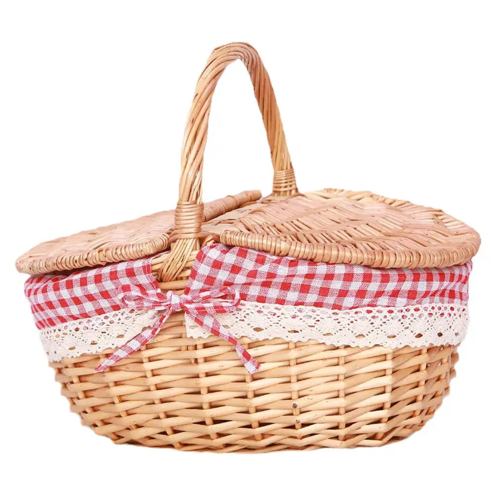 Handmade Wicker Picnic Basket with Handle – Multi-Purpose Willow Woven Storage Hamper for Outdoor Camping and Fruit