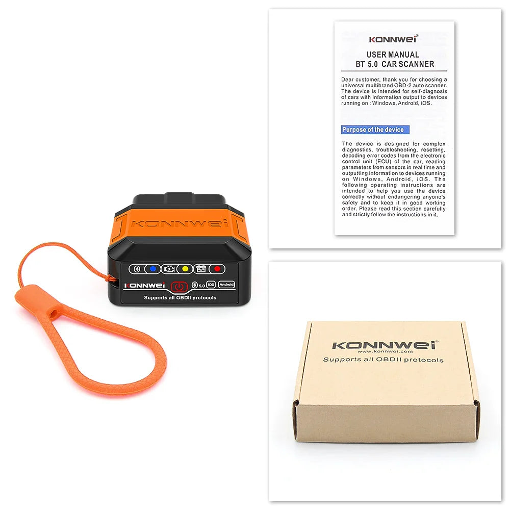KONNWEI KW906 OBD2 Scanner – Bluetooth 5.0 ELM327 V1.5 Car Diagnostic Tool & Code Reader for Android/iOS