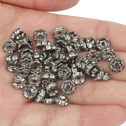 50PCS Rhinestone Spacer Beads Set – Multi-Color Crystal Rondelle Metal Beads for DIY Jewelry & Bracelet Making