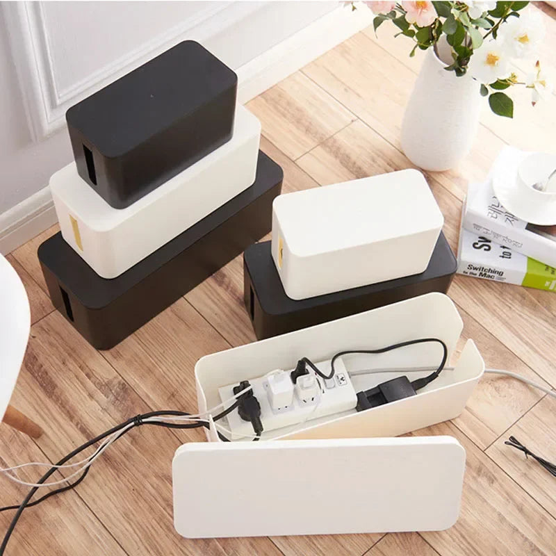 Wire Management Cable Storage Box - Power Board and Socket Strip Organizer for Dust-Free, Tangle-Free Cable and Charger Storage