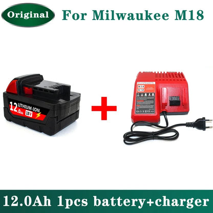 Original Milwaukee M18 18V 12000mAh Power Tool Battery – Includes Charger, BR, XC, M18B5, 48-11-1860, Built-in 21700 Battery