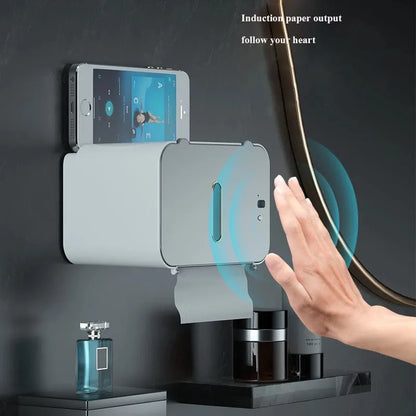 Induction Automatic Toilet Paper Holder with Shelf - Wall-Mounted Dispenser, WC Paper Rack for Bathroom Accessories