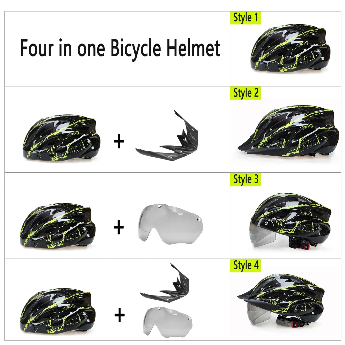 PJT 4-in-1 Lightweight Cycling Helmet - 18 Breathable Holes, Detachable Sun Visor & Goggles for Adults, Road & MTB Bike Helmet