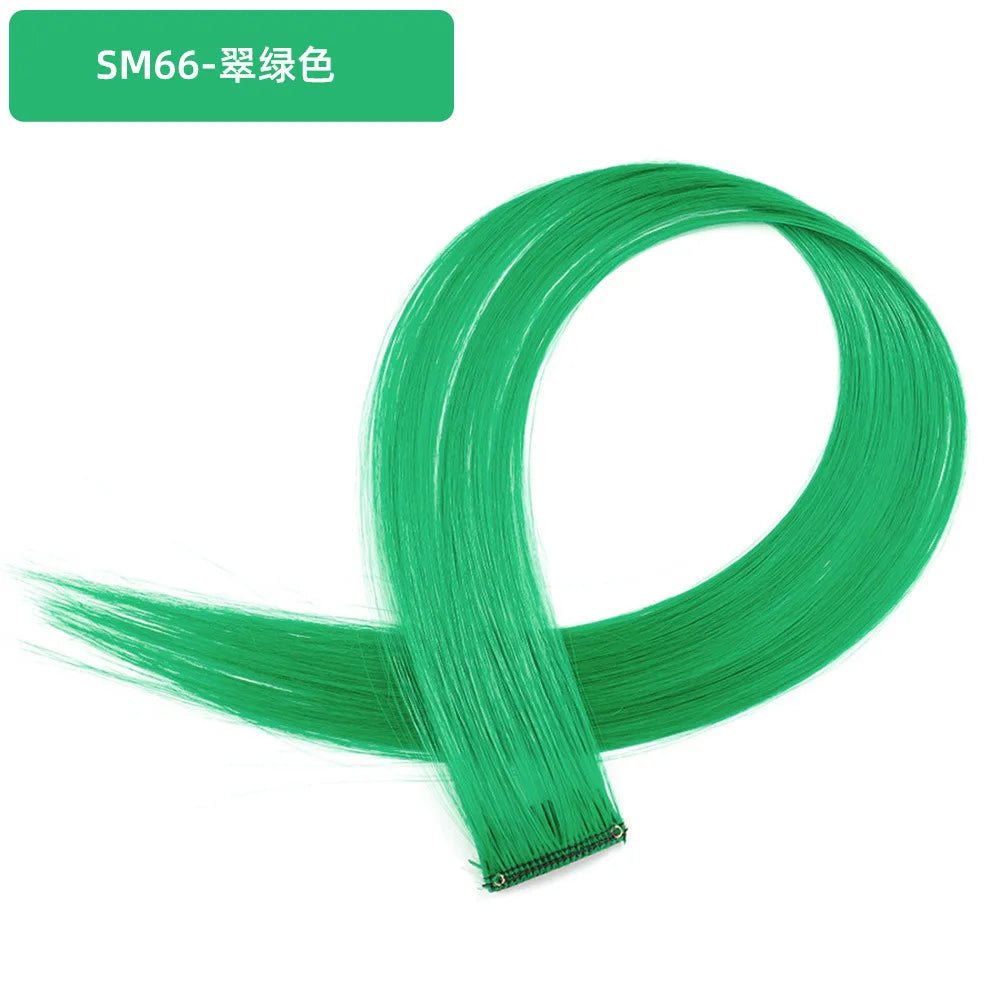 22-Inch Rainbow Highlight Synthetic Hair Extensions – Long Straight Colorful Hairpiece for Women & Kids