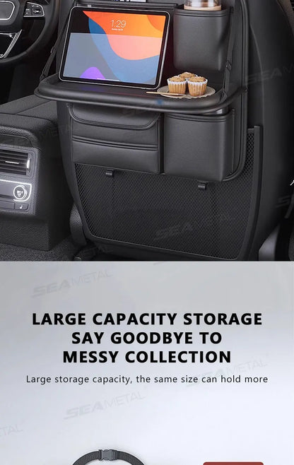 SEAMETAL 8 in 1 Car Seat Back Storage Bag – Foldable Tray, Waterproof & Wear-Resistant Organizer with Tissue & Cup Holder
