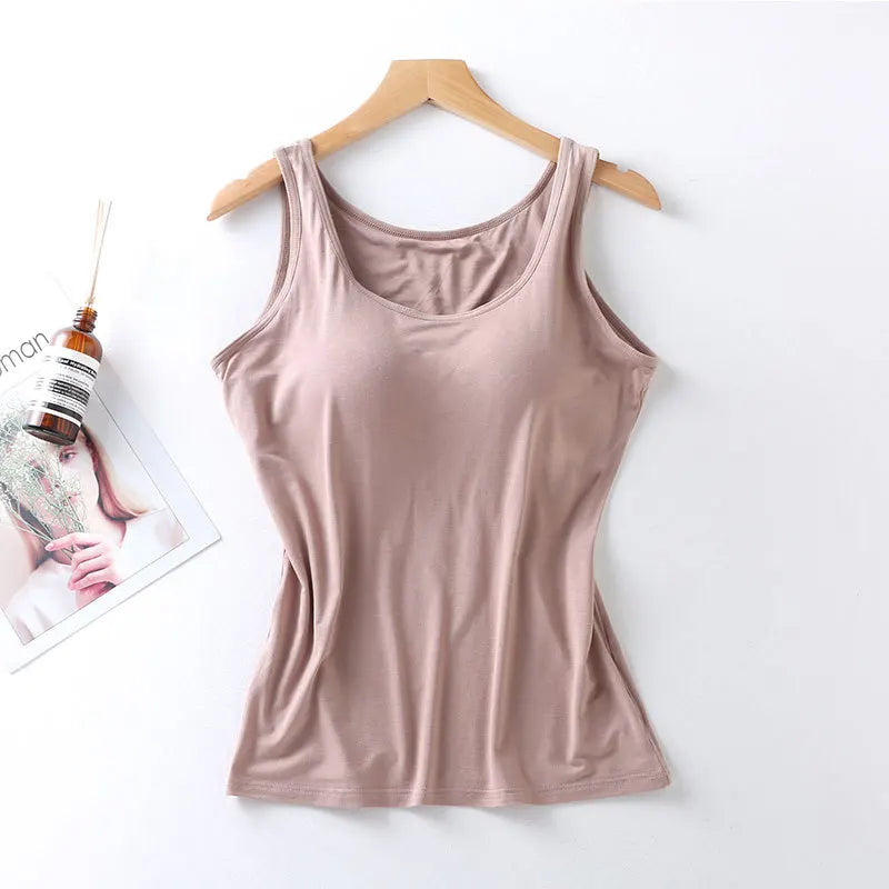 2026 Women's Padded Tank Top with Built-In Bra - Slim Fit Sleeveless Vest Shirt