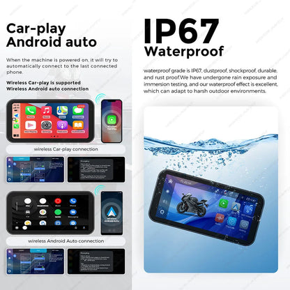 Portable 6.25-Inch Motorcycle GPS Navigation with Wireless CarPlay & Android Auto – IP67 Waterproof, DVR Drive Recorder, WIFI Moto Monitor
