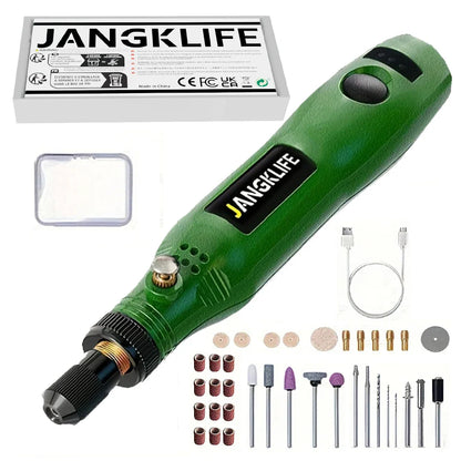 JANGKLIFE USB Cordless Rotary Tool Kit - Mini Wireless Engraving Drill for Wood, Jewelry, Metal & Glass DIY