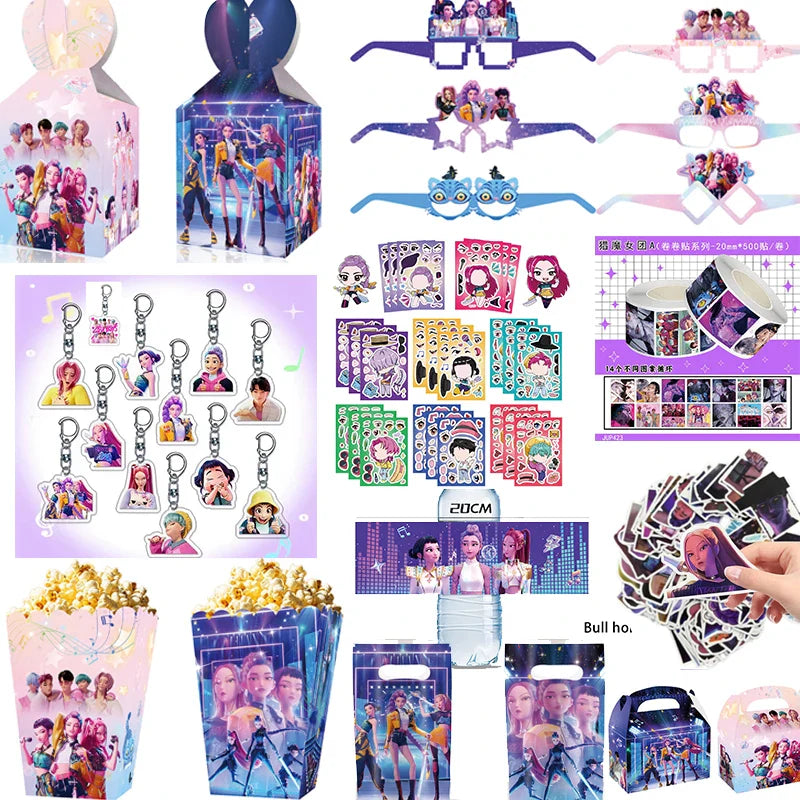 K-Pop Demon Hunters Birthday Party Favors — Keychains, Candy Boxes, Stickers & Masks for Kids