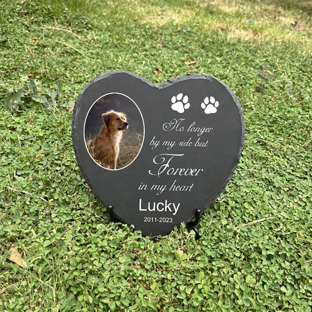 Personalized Pet Memorial Stone – Custom Dog Grave Marker Plaque with Photo & Name for Garden Slate
