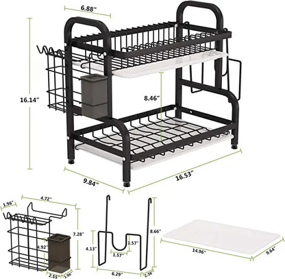 Compact 2-Tier Dish Drying Rack Set: Large Rust-Proof Drainer with Utensil Holder - Efficient Kitchen Organization