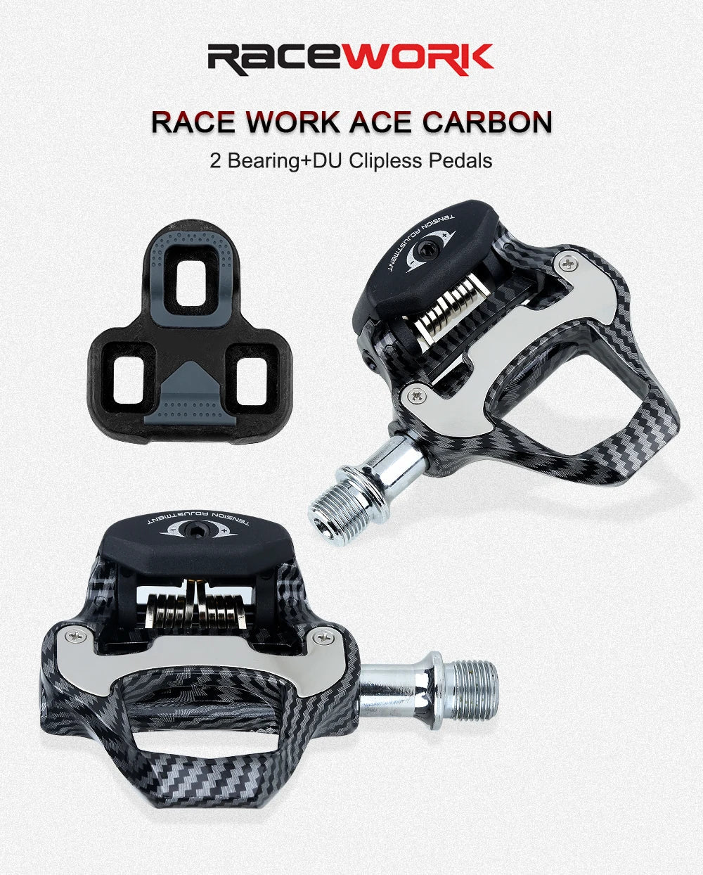 RACEWORK Carbon Fiber Road Bike Pedals Ultra-Light SPD Keo Self-Locking Professional Cycling Pedals