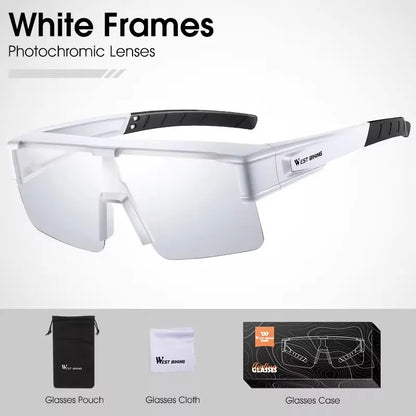 WEST BIKING Large Frame Cycling Glasses — Polarized Photochromic Sunglasses Fit Over Myopic Goggles
