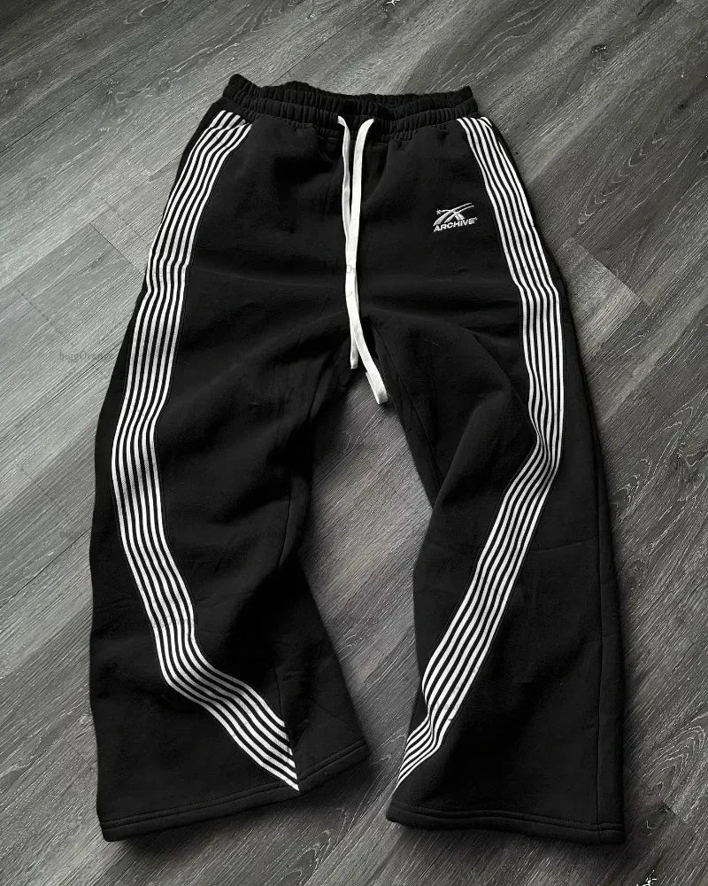 American Y2K Gothic Hip Hop Sweatpants for Men – Retro Double Layer Baggy Joggers with Elastic Waist