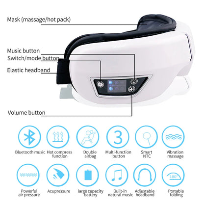 6D Smart Vibration Eye Massager – Hot Airbag Compress, Bluetooth Music Sleep Mask for Eye Relaxation & Fatigue Care