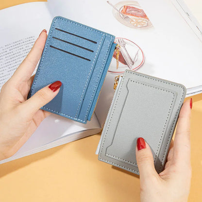Ultra-Thin PU Leather Credit ID Card Holder: Zipper Fashion Wallet for Women & Men, Small Money Bag, Coin Purse Clip Organizer