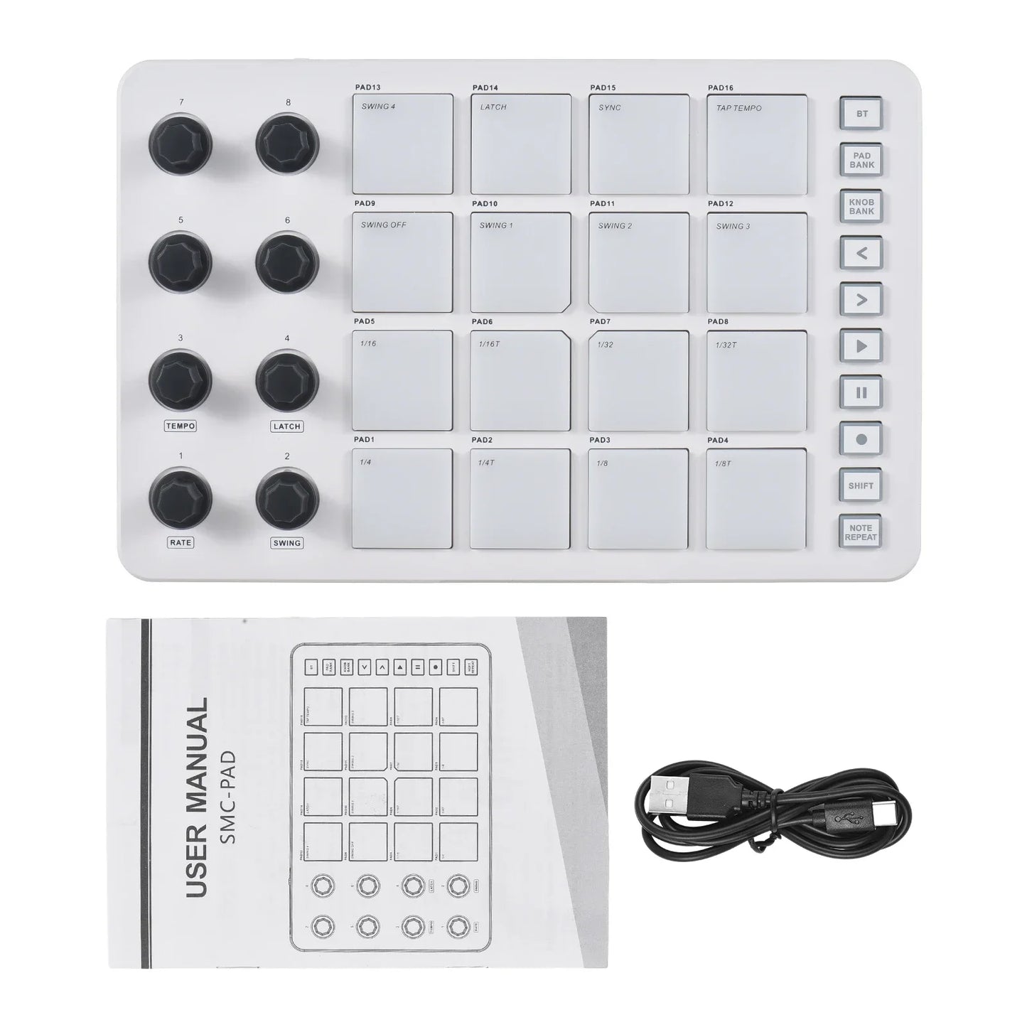 M-Vave SMC-PAD LaunchPad – Portable Wireless MIDI Controller, Rechargeable Battery, 16 RGB Pads