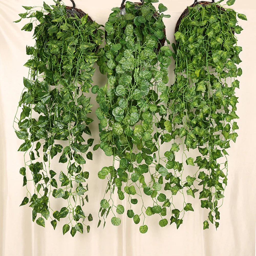 Artificial Creeper Green Wall Hanging Vine - Home Garden Decoration, Perfect for Weddings, Parties, DIY Wreaths, Fake Ivy Leaves