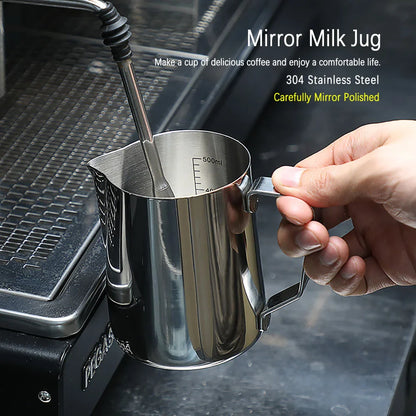 Stainless Steel Coffee Milk Frothing Jug - Essential Latte Art Barista Tool with Measurements
