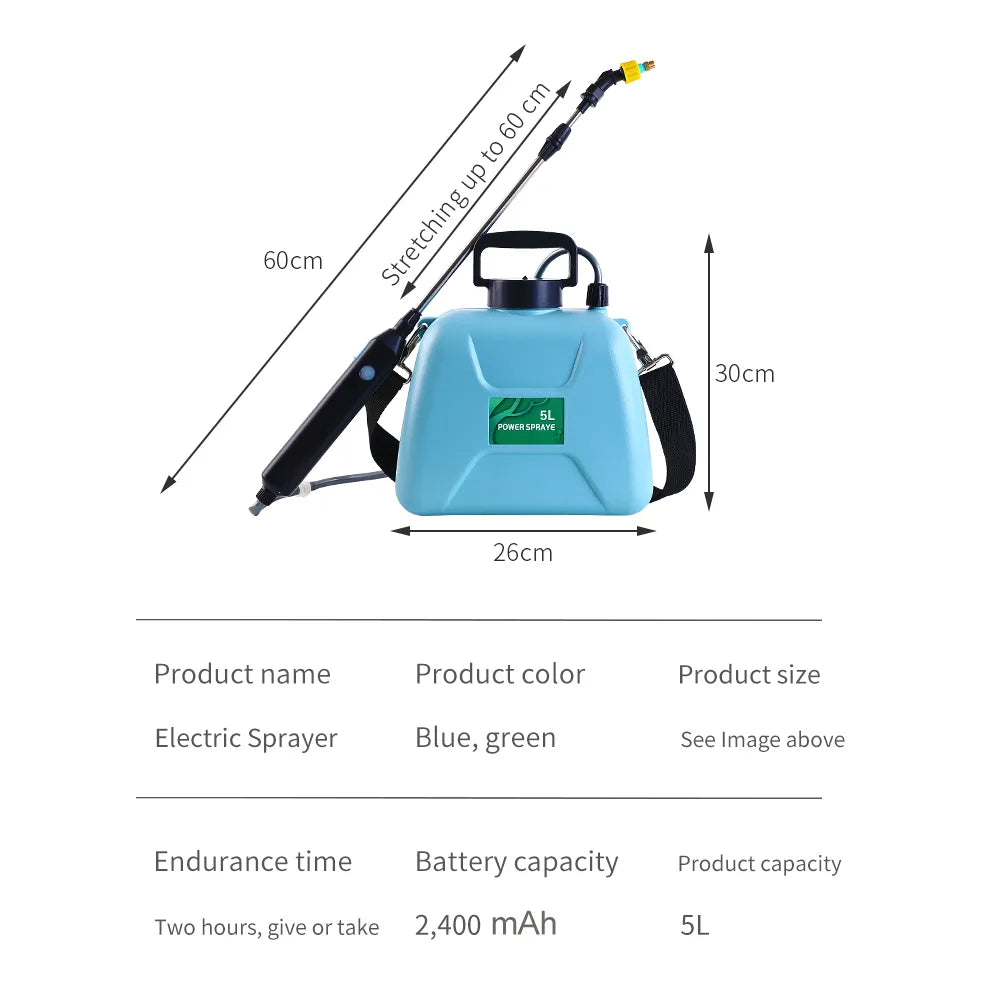 5L Electric Sprayer with 2400mAh Rechargeable Lithium Battery - Smart Agricultural Disinfection and Pesticide Dispenser for Gardens