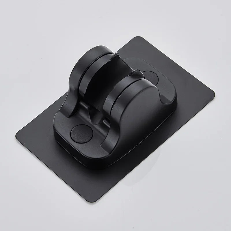 Adjustable Shower Head Holder with Suction Cup – No-Drill Black Wall Mount Bathroom Accessory