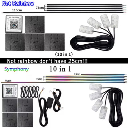 6/10/14/18-in-1 LED Car Ambient Lights – RGB 213 64-Color Acrylic Strips, Rainbow Symphony Streamer Interior Atmosphere Lamp Kit