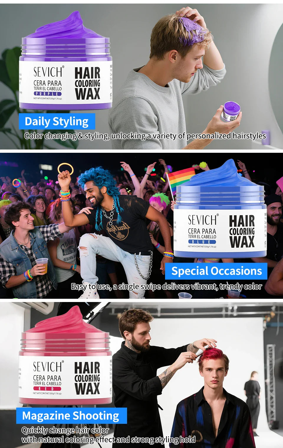 13-Color Halloween Hair Wax – 50g/120g DIY Temporary Hair Dye Cream for Men & Women, Party, Cosplay & Daily Use