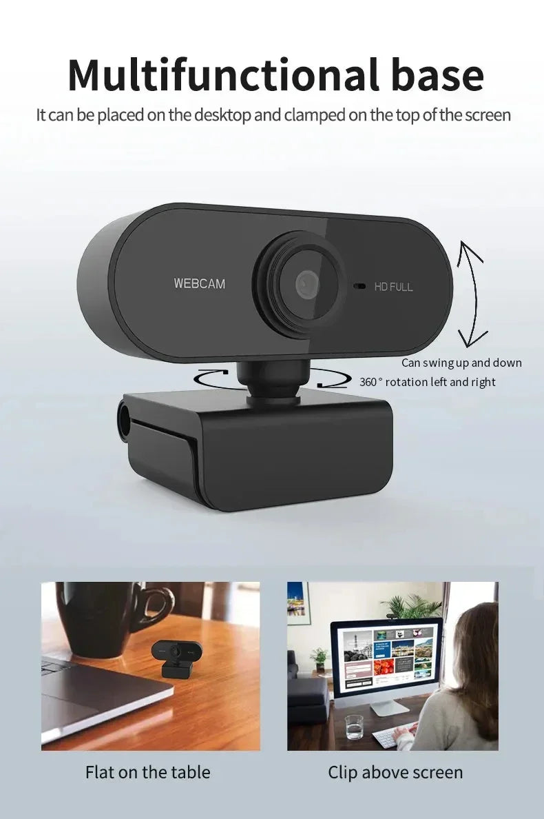 1080P HD USB Computer Camera – Built-In Microphone Web Cam for Work & Tripod Use