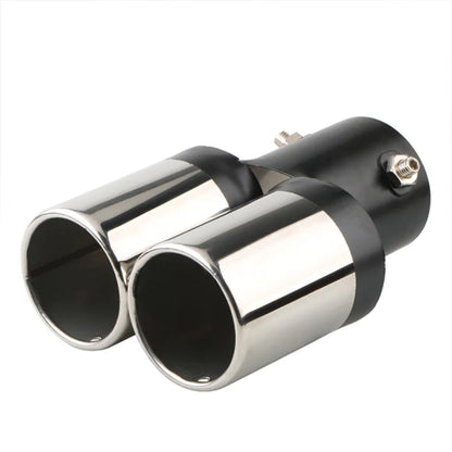 2.5" Chrome Tail Pipe Exhaust Trim, Stainless Steel Double Outlet Muffler for Car Styling - Curved Inlet Decoration
