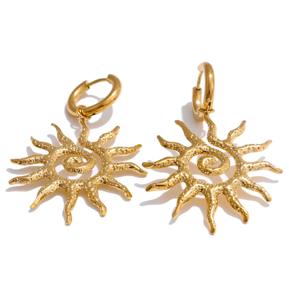 Stainless Steel Sun Drop Necklace & Hoop Earrings Set – Tarnish-Resistant Charm Jewelry for Women Gift