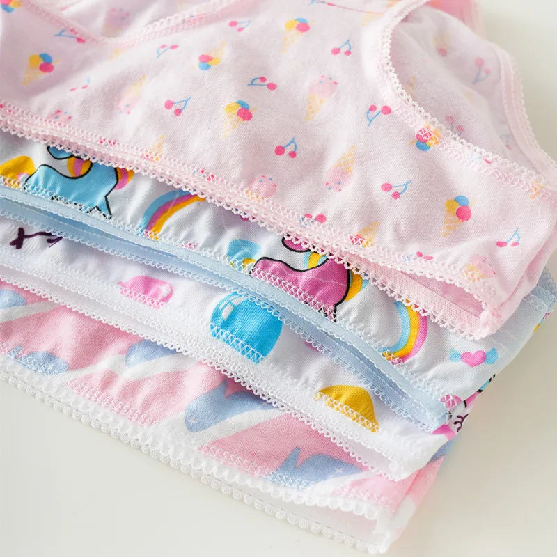 Girls 100% Cotton Cartoon Briefs - Cute Lace Trim Kids Underwear Shorts