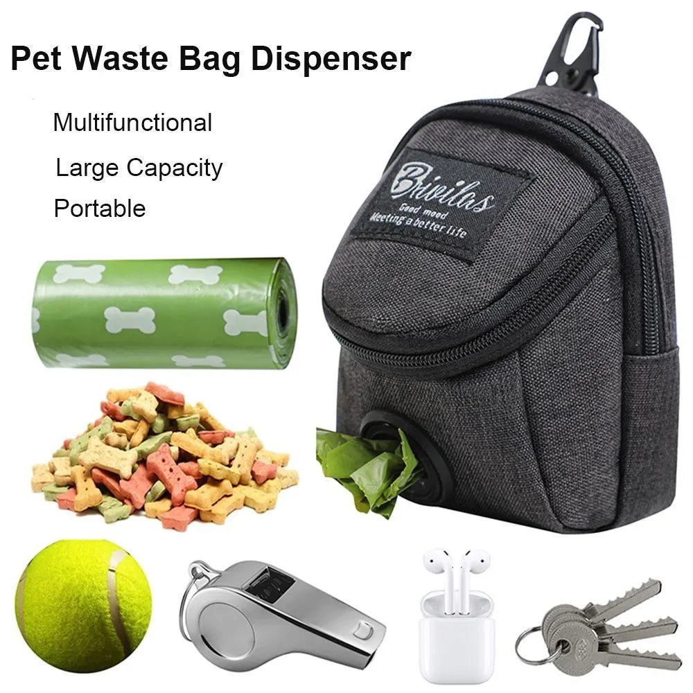 Portable Dog Training Treat Bag - Outdoor Pet Dog Treat Pouch for Puppy Snack Reward - Includes Waist Bag and Poop Bag Dispenser - Essential Pet Accessories