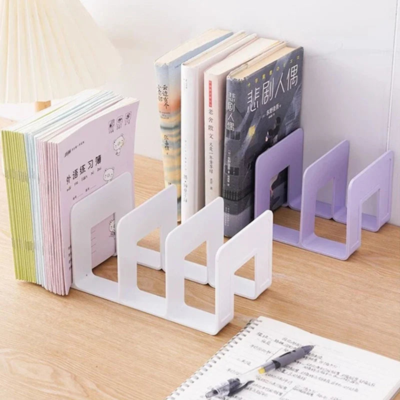 4 Grid Bookends Stand – Desktop Decor and Storage Rack for Books, School Stationery, and Office File Organization