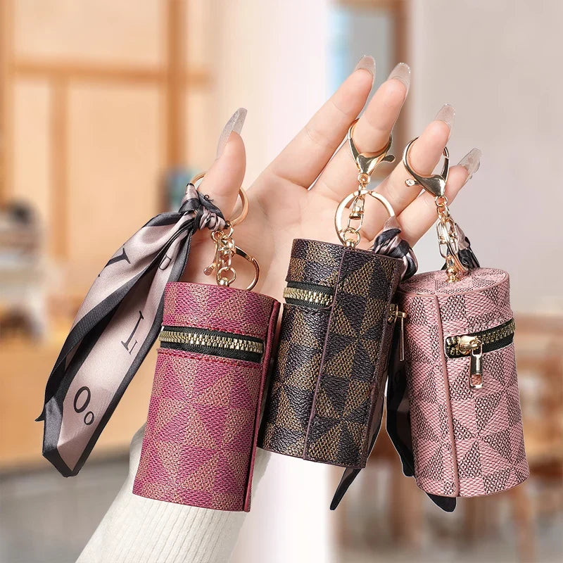Plaid Mini Coin Purse - Compact Keychain Pendant Bag for Coins, Earbuds & Small Essentials